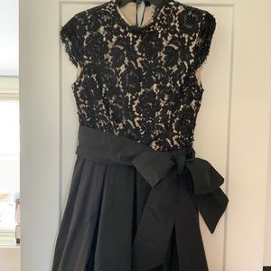 Eliza J Lace Belted Gown in Black